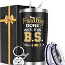 Lifecapido College Graduation Gifts, Finally Done with This B.S. 20 oz Insulated Tumbler with Keychain, Graduation Birthday Gifts for Friends Classmates, Black