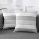 AmHoo Pack of 2 Farmhouse Stripe Check Throw Pillow Covers Set Case Cotton Linen Decorative Pillowcases Cushion Cover for Couch Bench Sofa 16x16Inch Light Grey Beige