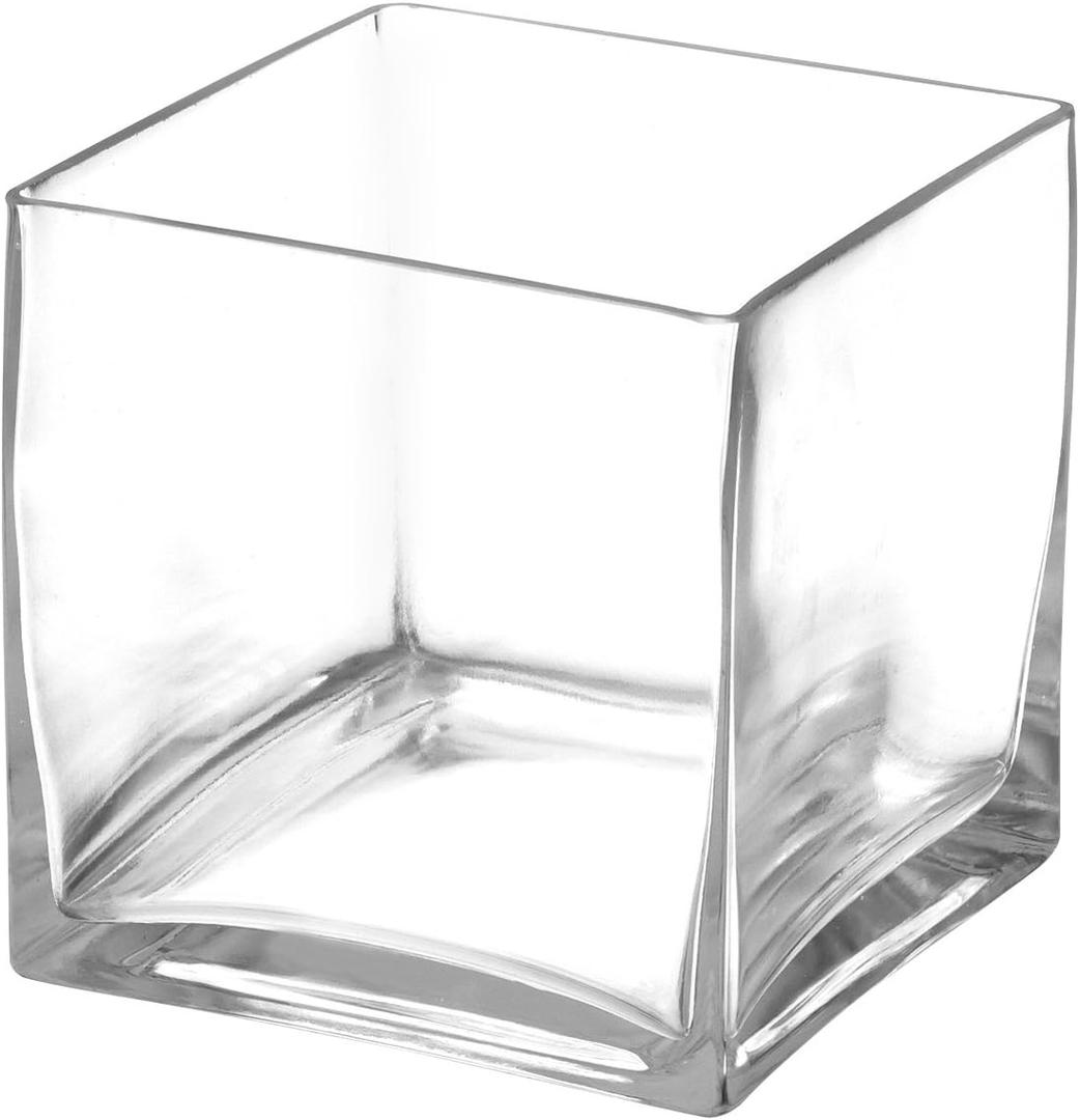 Royal Imports Flower Glass Vase Decorative Centerpiece for Home or Wedding Clear Glass, Cube Shape, 5" Tall, 5"x5" Opening