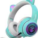 Cat Ear Gaming Headphones Wired AUX 3.5mm with LED Light, VIGROS Flashing Stereo Game Headphones Surround Sound Over-Ear Headsets with Microphone Fit Kids & Adult for PC, PS4, Switch, Mobile, Laptop