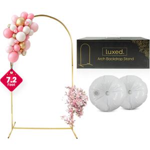 7.2FT Metal Arch Backdrop Stand, Gold Wedding Arch with 2 Water Weights for Outdoor Use, Balloon Arch Stand for Parties, Wedding Ceremony, Baby Shower, Outdoor Garden Arbor Decoration.