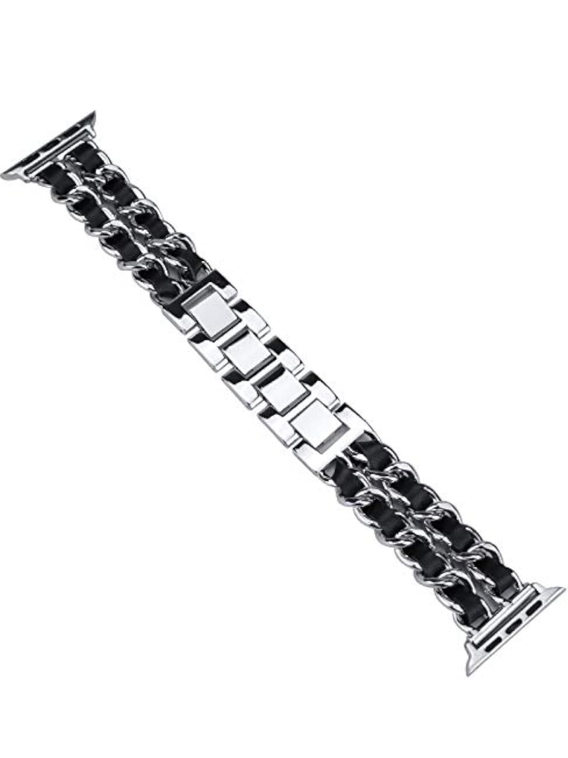 MioHHR Metal & Leather Chain Band for Apple Watch 38/40/41mm and 42/44/45mm