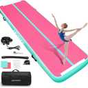 Inflatable Air Gymnastics Mat Tumble Track, 6.6/10/13/16/20ft Tumbling Mat Air Tumbling Track, Air Training Mat with Air Pump for Home/Water Fun/Gym/Yoga/Training/Cheerleading (Mintgreen/Pink)