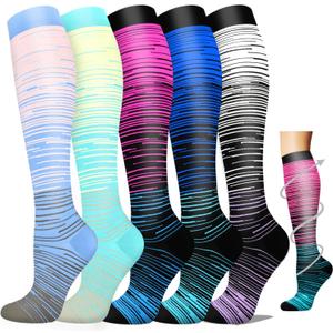 Graduated Compression Socks for Women&Men 20-30mmhg Knee High Socks Travel Hiking Running Stocking, Size L/XL