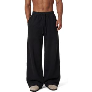 Mens Baggy Sweatpants Wide Leg Loose Open Bottom Uncuffed Gym Casual Lightweight Y2K Pants Relaxed Pocket No Wrinkle, Medium