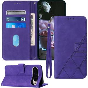 for Pixel 9 Pro XL Case Wallet, Card Holder Slots Wrist Strap, Stand Leather Phone Protective Flip Cases Cover (Purple)