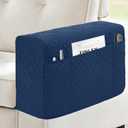 MEHIDFY Sofa Arm Cover, Waterproof Couch Armrest Protector, Anti-Slip Sofa Cover, Remote Holder for Armchair, Recliner Caddy with 3 Pockets for TV Remote, Phone, Pad, Pen, Book(Blue 2pcs)