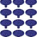 MY MIRONEY 12-Pack Blue Vintage Cabinet Knobs Zinc Alloy Flower Drawer Knob Hardware Round Decorative Pulls Handles Dresser Knobs with Screws, 1.3" Diameter