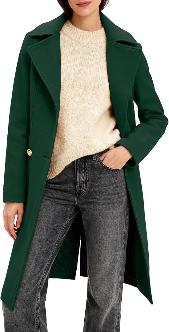 Women's Long Notch Lapel Coat, Double-Breasted Peacoat, Casual Classic Fall Winter Overcoat, XL 