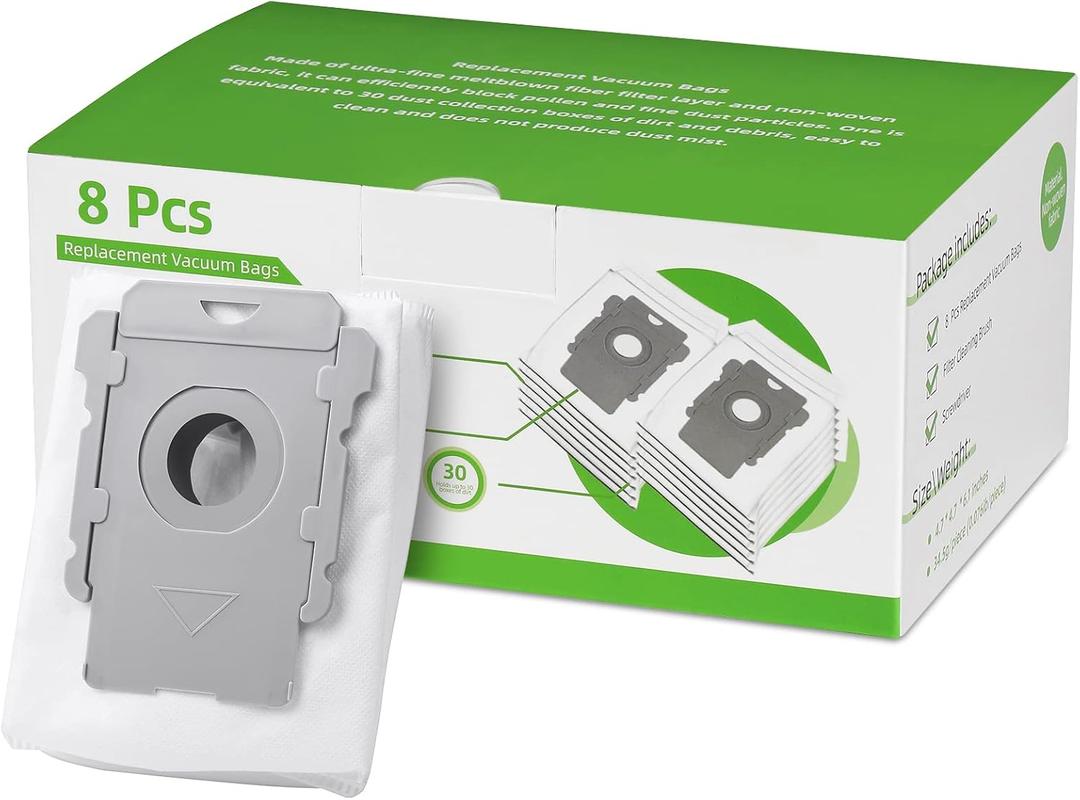 Rowhalf 8 Pack Vacuum Bags, Effective Dust Filtration,Compatible with iRobot Roomba i& s & j Series, for i3+, i4+, i5+, i6+,J6+, i7, i7+(7550) j7, j7+, i8+, J8+, J9+, s9+ Automatic Dirt Disposal Bags