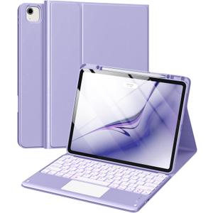 for iPad Air 13 Inch & Pro 12.9 Case with Keyboard - Multi-Touch Trackpad, 7 Colors Backlit, Detachable Folio Keyboard Cover for iPad Pro 12.9 (6th, 5th, 4th, 3rd gen), Air 13 M3/M2 (Purple)
