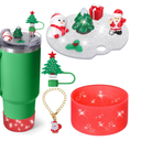 Mity rain Cup Accessories for Stanley Cup 30oz 40oz,Including Boot, Silicone Straw Topper Cover Cap, Lid Charms for H2.0 Tumbler Accesorios (Christmas) (40OZ)