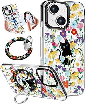 Toycamp for iPhone 17 Case Compatible with Magsafe - for Women Girls Cute Design 360° Magnetic Ring Holder Stand Kickstand Girly Pretty Cat Flower Funny Fashion TPU Aesthetic Teen Phone Cover