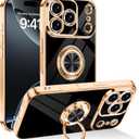 Dinick Designed for iPhone 17 Pro Max Case with Ring Holder Soft TPU Bumper Glitter Plated Slim Cover for Women Men Finger Stand for iPhone 17 Pro Max Case Black and Gold