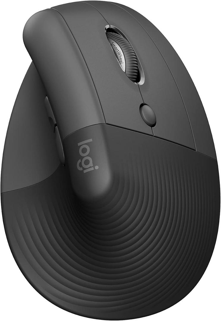 Logitech Lift Vertical Ergonomic Mouse, Wireless Bluetooth or USB Receiver, Quiet Clicks, 4 Buttons, Right Hand Wireless Mouse, Windows/ macOS/ iPadOS, Laptop, PC - Graphite