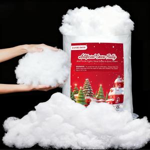 Christmas Fake Snow, 1LB Artificial Cotton Snow, Faux Fluffy Cotton Snow Fake Clouds for Christmas Tree Indoor Decoration, Cotton Stuffing for Crafts Xmas Villages Winter Table Nativity Party Decor