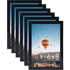 6x8 Picture Frame Set of 6 Black for Wall Hanging or Tabletop- Wall Mounting Horizontally or Vertically, 6 x 8 Wall Gallery Poster Photo Frames for 6 by 8 Photo, 6 Pack, Black