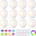 LED Puck Lights with Remote Control, 16 Color Changing Under Cabinet Lighting with Dimmer & Timer, AAA Battery Operated, Under for Closet Bedroom Kitchen, Stair (8Pack White)