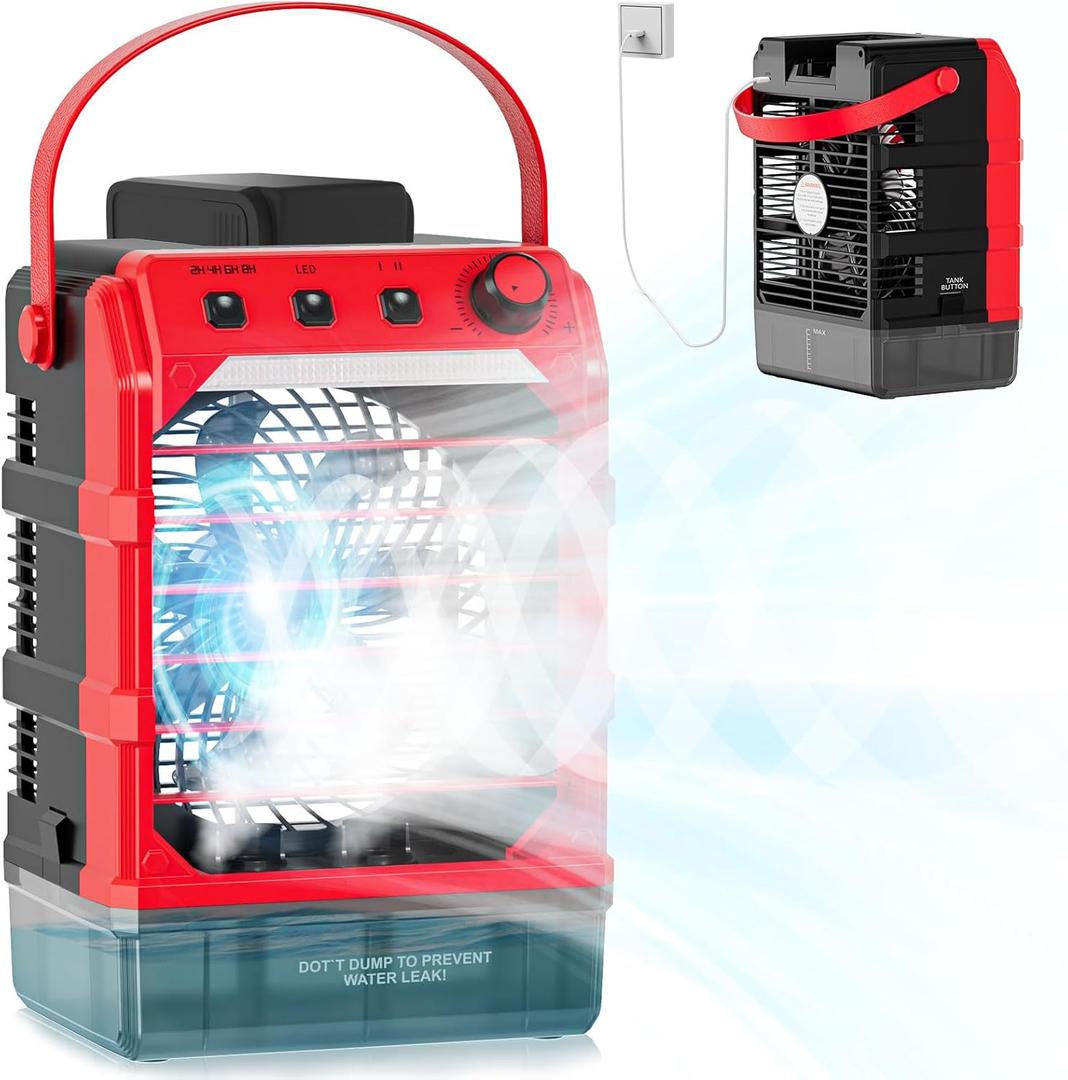 Battery Powered Misting Fan Compatible For Milwaukee 18V (No Battery) or USB Input Powered,Cooling Fan with 1600ML Water Tank,Timing Function,LED for Outdoor Barbeque Camping & More