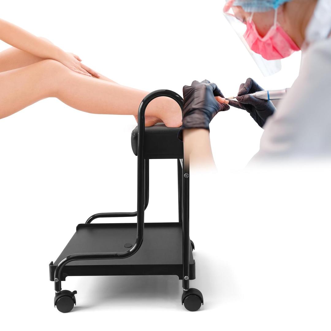 Pedicure Manicure Beauty Salon Nail Foot Bath Spa Portable Esthetician Trolley Cart for Foot Rest 3 Adjustable Height PU Cushion Funiture Massage Table Salon Supply Elitzia (Black)