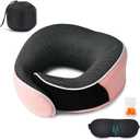 Neck Pillow for Travel, Airplane Memory Foam Plane Pillow Adjustable 12-18", Lightweight Breathable Flight Pillow with Pouch, Office & Car Use, Durable Washable Fabric Pink