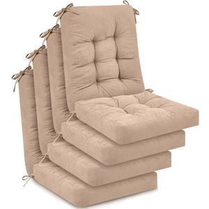 Juexica 4 Sets Outdoor Patio Chair Cushions Seat High Back Tufted Pillow Replacement Rocking Chair Cushions Pads for Patio Summer Seasonal Indoor Home Office(Beige Apricot)