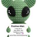 Unique Positive Alien Mini Crochet Alien with Uplifting Message Card Easter Basket Stuffers Funny Alien Birthday Anniversary Graduation Gift Men Women Grandfather Friends(Dark Green)