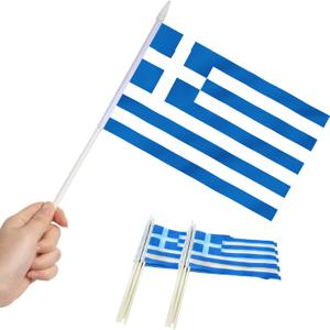 2 x Anley Greece Mini Flag 12 Pack - Hand Held Small Miniature Greek Flags on Stick - Fade Resistant & Vivid Colors - 5x8 Inch with Solid Pole & Spear Top
