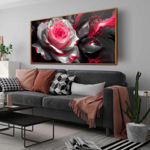 Picture for Living Room Pink Wall Decor Large Framed Black and White Wall Art Artwork Rose Canvas Art 29" x 59"