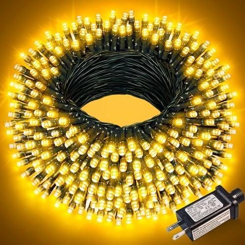 Nielfoi 100FT 300 LED Christmas Lights Outdoor, Warm White Christmas Tree Lights with 8 Modes Waterproof, Connectable Green Wire String Lights Indoor for Patio Garden Xmas Party Decorations