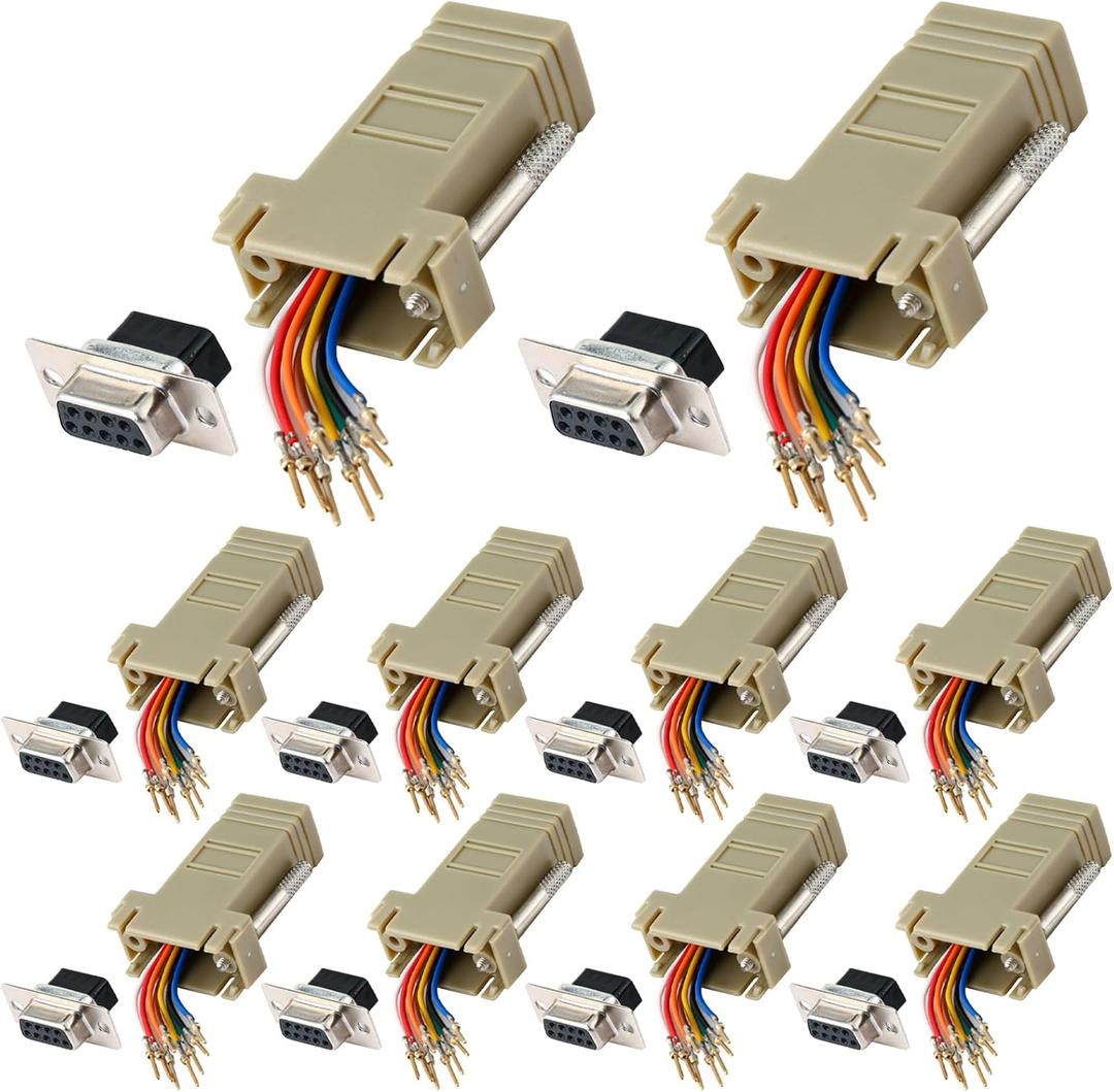 10PCS DB9 Female Ethernet Adapter, 9 Pin Serial Port Female to RJ45 Ethernet LAN Extend Modular Converter, F/F