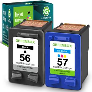 GREENBOX Remanufactured 56 57 Ink Cartridges Combo Pack Compatible for HP Deskjet 5550 5650 5150 Photosmart 7350 7260 7450 7550 PSC 2210 Printer,2Pk for 56 57 C6656AN C6657A Ink (1 Black 1 Tri-Color)