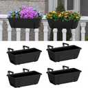 YBING Railing Planter Box 4 Pack Window Boxes Planter with Adjustable Brackets Deck Railing Hanging Flower Boxes 16.9 Inches Balcony Planters Black Fence Hanging planters for Outdoor