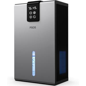 PSOS Dehumidifier, Dehumidifiers for Home, 98 OZ Water Tank, (1000 sq.ft) Quiet Dehumidifier for Basement Bathroom Bedroom with Humidity Display, Auto Shut Off, Relaxing 7 Color Ambient Light(Gray)