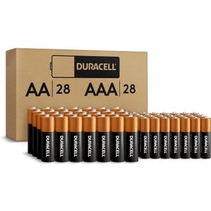 Duracell Coppertop AA + AAA Batteries, 56 Count (Pack of 1). Re-closable pack for easy access and organized storage.1 pack contains 28 Double A Batteries and 28 Triple A Batteries.