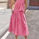 Tankaneo Womens 2 Piece Skirt Sets Summer Striped Sleeveless Tank Tops Midi Dress Travel Vacation Outfits Matching Sets XXL