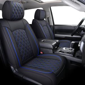 YIERTAI Truck Seat Covers Compatible with 2008-2025 Toyota Tundra Crewmax Double Cab Platinum SR SR5 PRO TRD Limited 1794 Edition Trims Waterproof Leather(5 PCS Full Set/Black-Blue)