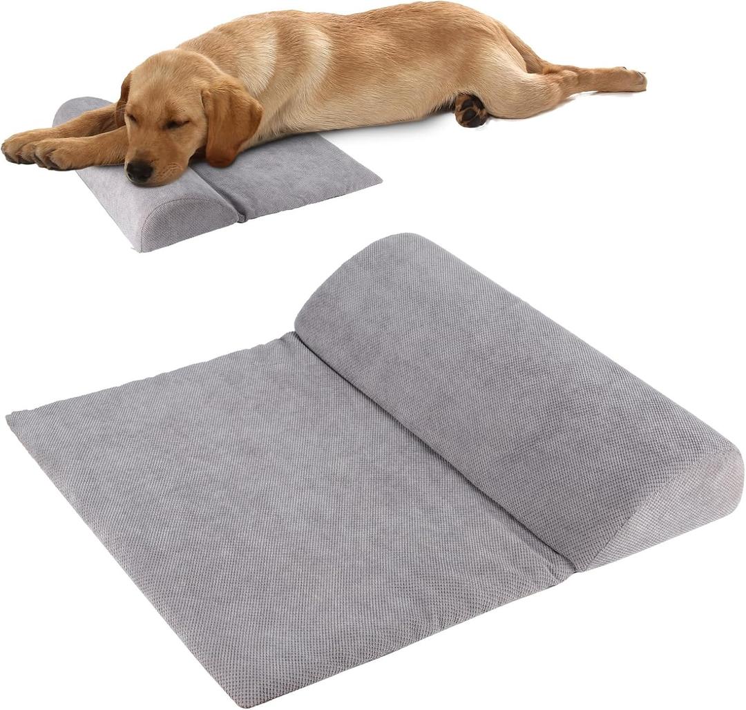 Dog Bolster Pillow with High Resilience Foam, Headrest for Medium Small Dogs, Benefit for Cervical Vertebra and Neck, Easy to Carry, Machine Washable CoverEasy to Clean (Light Grey)