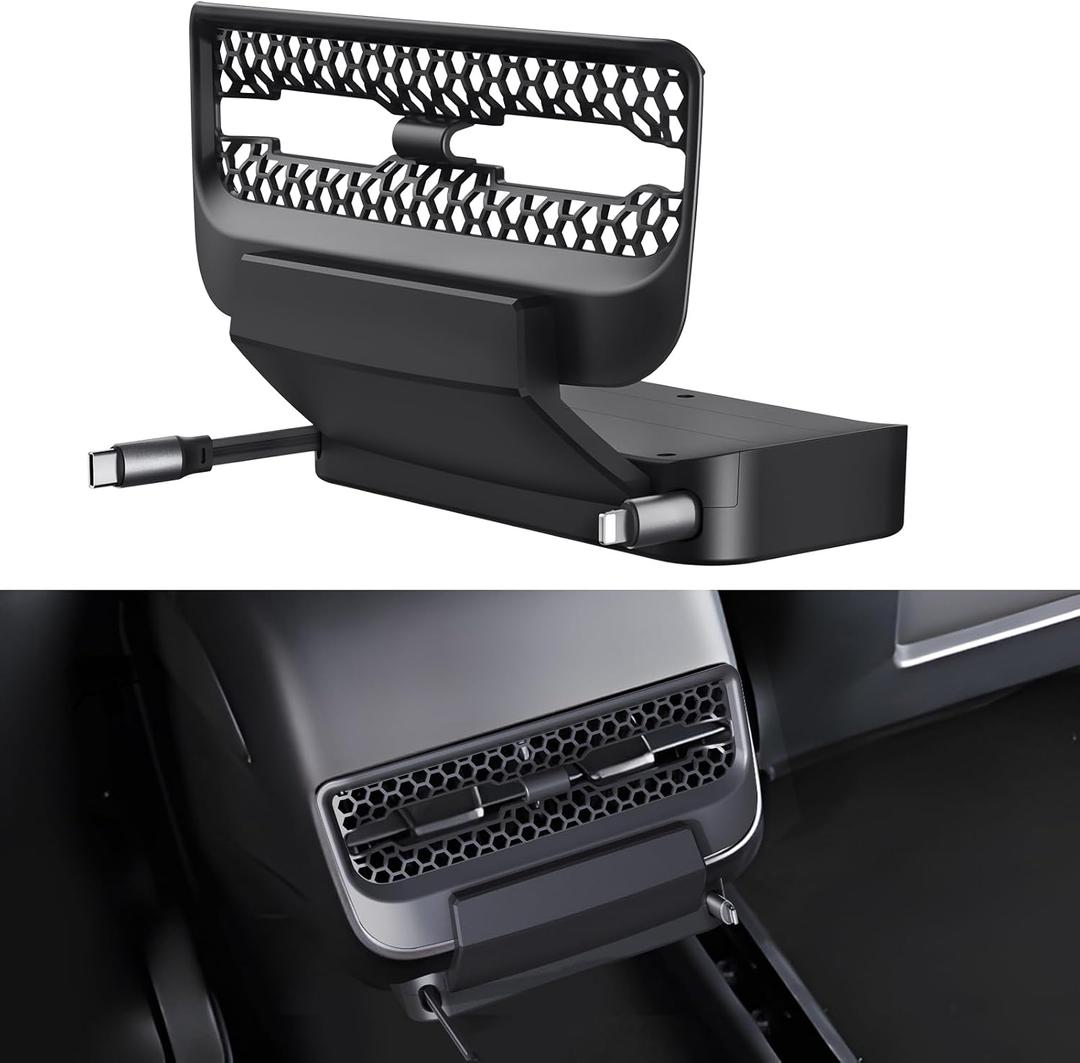 Retractable Cord Car Phone Charger for Tesla Model 3 Model Y 2021 2022 2023 2024, THELIFELICIOUS Interior Accessories Rear Air Outlet Expansion Dock with Fast Charging Cables (8-Pin)