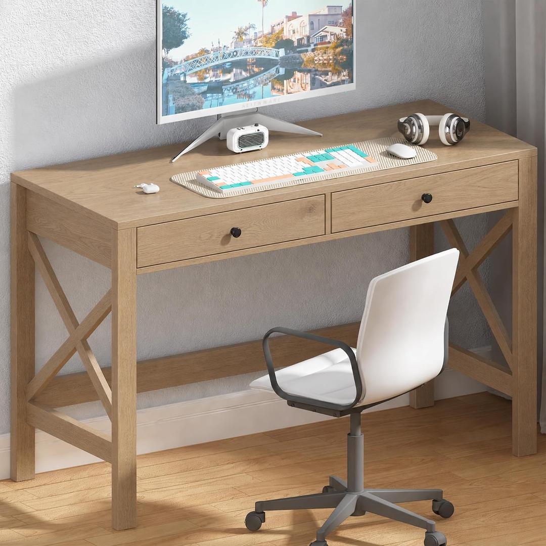 ChooChoo 39.4 Inches Farmhouse Computer Desk with 2 Drawers, 40inch without Power Outlet