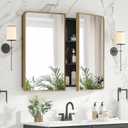 Bathroom Medicine Cabinet with Mirror 24 x 30 Inch, Brush Gold Medicine Cabinet Recessed or Surface Wall-Mounted, Mirrored Cabinets with Sturdy Metal Adjustable Shelves for Bathroom Vanity