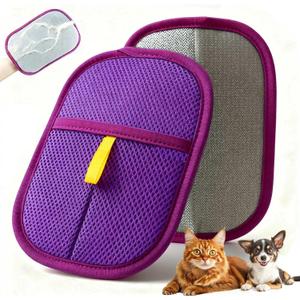 3 x Pet Hair Removal Glove - Electrostatic Cat Dog Hair Remover Glove, Reusable Magic Brush Pet Hair Remover Tool for Couch, Carpet, and Car Seat (Purple)