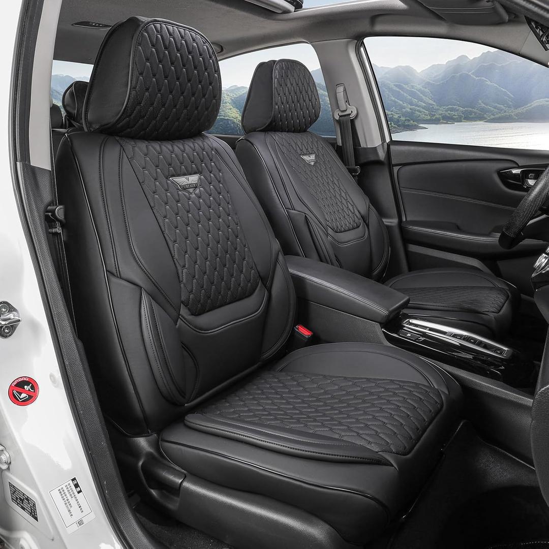 Universal Front Car Seat Covers for Most Sedans and Compact SUV | Automotive Front Row Seat Covers, Luxury Car Interiors with Airbag Compatible Waterproof Leather Seat Protector (Black1)