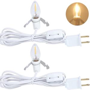 6FT Accessory Light Cord with Single LED Bulb, Blow Mold Replacement Light Kit, C7 Clip Light with One Bulb On/Off Switch & 2-Prong Plug for Salt Lamp, Christmas Village House, Craft Projects, 2 Packs