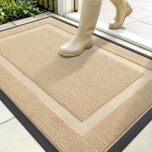 OLANLY Front Door Mat Indoor Outdoor Entrance, Waterproof All-Season, All-Weather Doormat, Sturdy Natural Rubber, Fade Resistant, Low Profile, Easy Clean Patio Porch Entryway Mat, 35x23, Beige