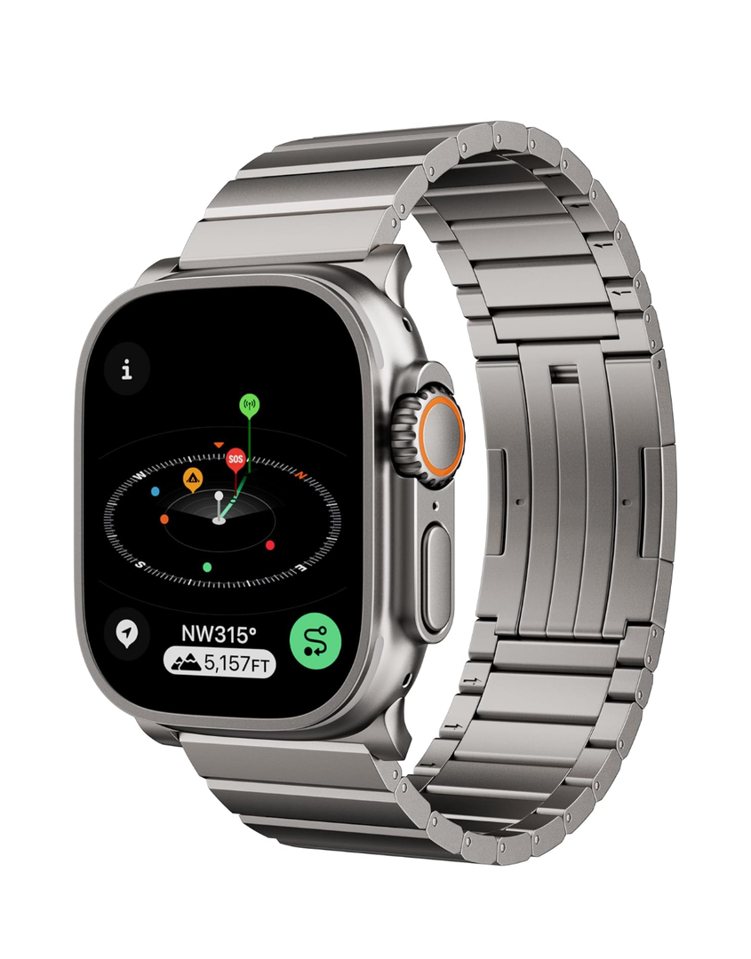 LULULOOK Titanium Band for Apple Watch Ultra 2/Ultra 49mm, DLC Scratch-resistant Coating Adjustable Replacement Smartwatch Strap w/Foldover Clasp for Men
