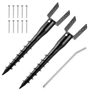 XYADX No Dig Ground Screw Anchor - Black U Shaped Post Stake for 4x4 Wood Posts, Includes Lag Bolts & 27" Rebar, for Mailbox Posts and Fence Posts Anchor, 2 Pack
