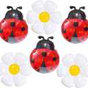 6pcs Ladybug Balloons Daisy Bug Balloons for Ladybug Birthday Decorations Lady Bug Birthday Party Decorations Love Bug Baby Shower Decorations Ladybug Baby Shower Decor Young Wild and Three Party