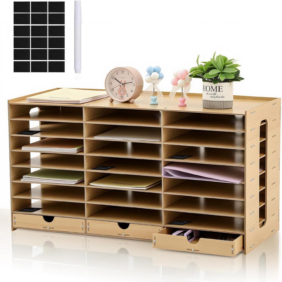 Colingmill Classroom Mailboxes Wooden Teacher Student Mailboxes for Classroom Literature Paper Organizer Compartments with Drawers, Sturdy Ease Setup for Home Office School(24 Slots)