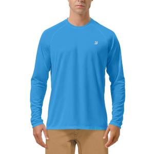 Roadbox Mens UPF 50+ UV Sun Protection Shirts Outdoor Long Sleeve SPF Rash Guard for Fishing Hiking Swimming Running (Blue, L)